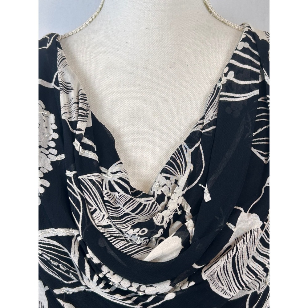 Rouge 2 Piece Gown Women Size L Black White Floral Excellent Sequin Maxi Ruffle - Picture 2 of 11